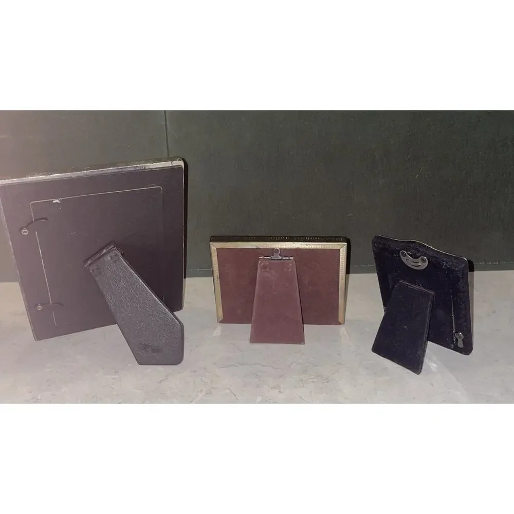 Set 3 Photo Frames Wood Brass Silver Colored Picture Frames Metal 3.5,4”,6.75”